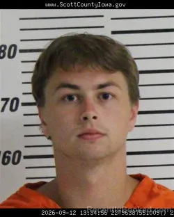 Mugshot of Zack Edward Nelson booked in Scott County, Iowa on September 12, 2026