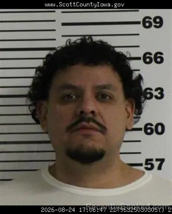 Mugshot of Brian Guerrero booked in Scott County, Iowa on August 24, 2026