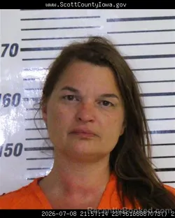 Mugshot of SARAH LEANN ABOLT booked in Scott County, Iowa on July 8, 2026