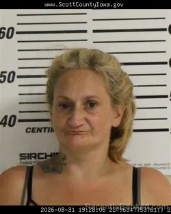 Mugshot of Christina Marie Williams booked in Scott County, Iowa on August 31, 2026