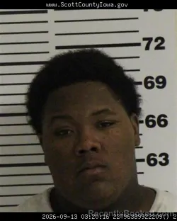 Mugshot of Demarion Antrell Hanes booked in Scott County, Iowa on September 13, 2026