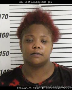 Mugshot of Justice Lashae Dunbar booked in Scott County, Iowa on September 3, 2026