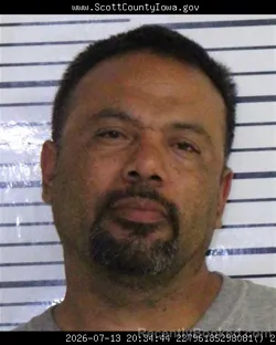 Mugshot of JUAN ANTONIO RODRIGUEZ ORTIZ booked in Scott County, Iowa on July 13, 2026
