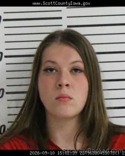 Mugshot of Tatum Marie Lee Baldwin booked in Scott County, Iowa on September 10, 2026