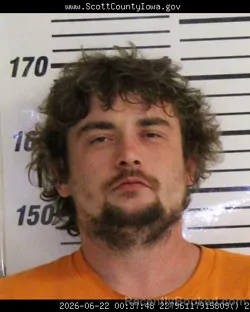 Mugshot of BRANDON LOUIS BOWMAN booked in Scott County, Iowa on June 22, 2026