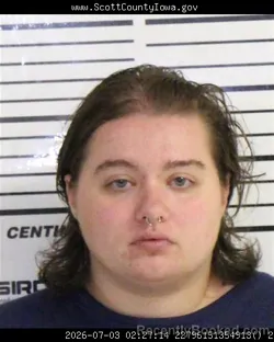 Mugshot of HANNAH MARIE OGLES booked in Scott County, Iowa on July 3, 2026