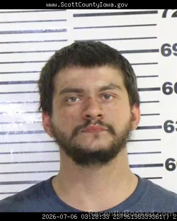 Mugshot of DEVIN LUCAS RASLER booked in Scott County, Iowa on July 6, 2026