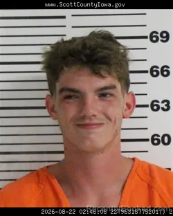 Mugshot of Gabriel Lynnwood Dowdy booked in Scott County, Iowa on August 22, 2026