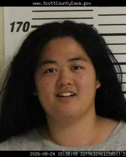 Mugshot of Alice Zhang booked in Scott County, Iowa on August 24, 2026