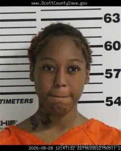 Mugshot of Taleyah Nirai Fulwiley booked in Scott County, Iowa on August 28, 2026