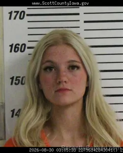 Mugshot of Hannah Gail Orourke booked in Scott County, Iowa on August 30, 2026