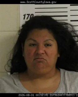 Mugshot of Victoria Blue Valdez booked in Scott County, Iowa on August 30, 2026