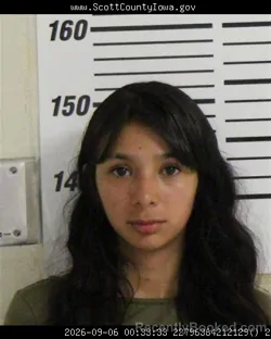 Mugshot of Gabriela Dayanara Jaquez booked in Scott County, Iowa on September 6, 2026