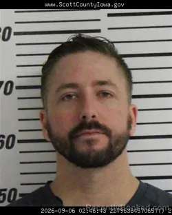 Mugshot of Sean Michael Robertson booked in Scott County, Iowa on September 6, 2026