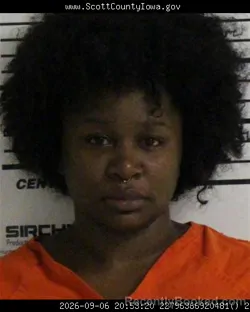 Mugshot of Journi Ingrid Diaz booked in Scott County, Iowa on September 6, 2026