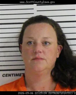 Mugshot of Jacquelyn Marie Burbridge booked in Scott County, Iowa on September 6, 2026