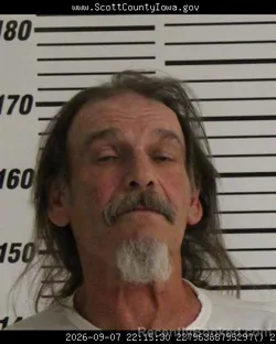 Mugshot of Mark David Westby booked in Scott County, Iowa on September 7, 2026