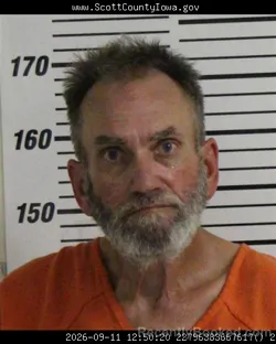 Mugshot of Kenneth Lee Holman booked in Scott County, Iowa on September 11, 2026