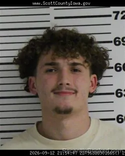 Mugshot of Joshua Michael Farrance booked in Scott County, Iowa on September 12, 2026
