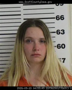 Mugshot of Natalie Kay Burmeister booked in Scott County, Iowa on September 13, 2026