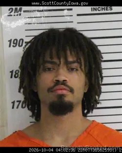 Mugshot of Izayah Demontae Cooper booked in Scott County, Iowa on October 4, 2026