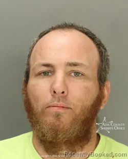 Mugshot of Justin Aaron Paul Ford booked in Ada County, Idaho on August 12, 2026
