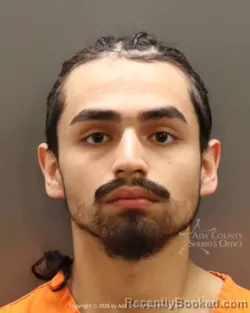 Mugshot of Abel Olmos booked in Ada County, Idaho on May 3, 2026