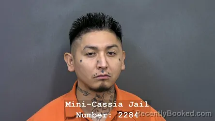 Mugshot of OLIVER OBED ENCINAS booked in Cassia County, Idaho on July 15, 2026