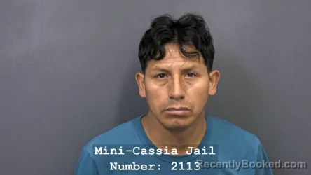 Mugshot of CARLOS MANTARI HUAROC booked in Cassia County, Idaho on July 22, 2026