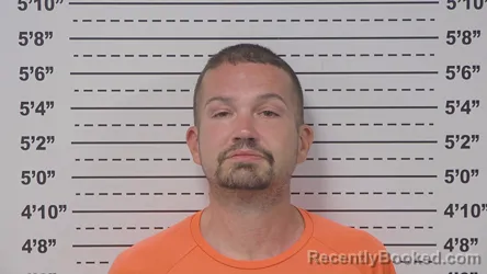 Mugshot of Dustin Huggins booked in Macoupin County, Illinois on August 21, 2026