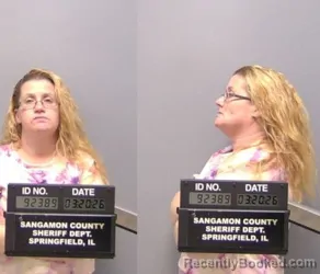 Mugshot of Christine Diane Peck booked in Sangamon County, Illinois on March 20, 2026