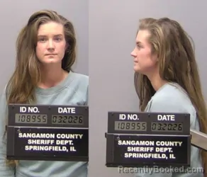 Mugshot of Ashley Bartels booked in Sangamon County, Illinois on March 20, 2026