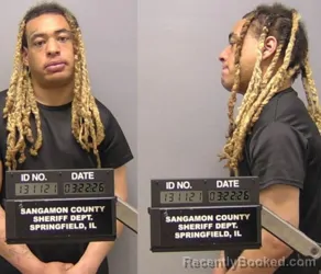 Mugshot of Maycen J Hughes booked in Sangamon County, Illinois on March 22, 2026