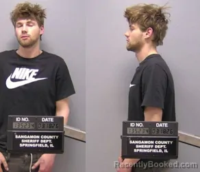 Mugshot of Lucas Matthew Holmes booked in Sangamon County, Illinois on March 18, 2026