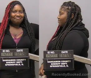 Mugshot of TANIJHA D BEYAH booked in Sangamon County, Illinois on March 27, 2026