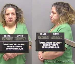 Mugshot of Rosemary Patricia Rains-Gurskas booked in Sangamon County, Illinois on March 30, 2026