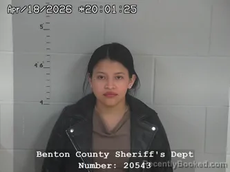 Mugshot of Meyli Orayma Baltazar Orozco booked in Benton County, Indiana on April 18, 2026