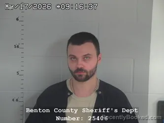 Mugshot of Bryce Gage Phillips booked in Benton County, Indiana on March 17, 2026