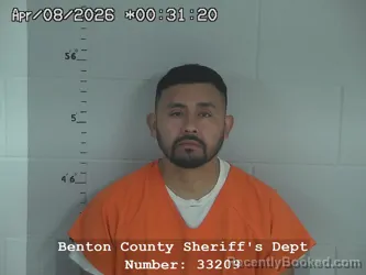 Mugshot of Hugo Nicholas Gonzales-Hilario booked in Benton County, Indiana on April 8, 2026