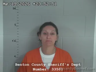 Mugshot of Alicia Jane Servies booked in Benton County, Indiana on March 19, 2026