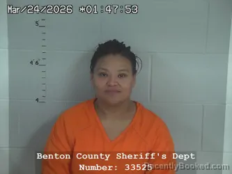 Mugshot of Maricela Flores Bustos booked in Benton County, Indiana on March 24, 2026