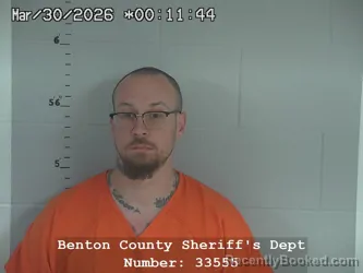 Mugshot of Joshua David Hall booked in Benton County, Indiana on March 29, 2026