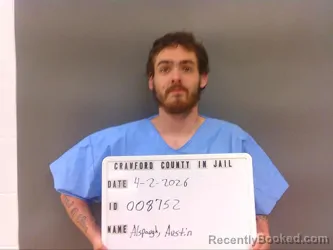 Mugshot of AUSTIN ALSPAUGH booked in Crawford County, Indiana on April 2, 2026