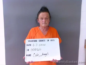 Mugshot of ANGEL COLE booked in Crawford County, Indiana on April 7, 2026