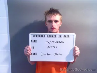 Mugshot of BLAKE DAYTON booked in Crawford County, Indiana on April 15, 2026