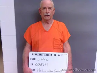 Mugshot of DENNIS MCDONALD booked in Crawford County, Indiana on March 30, 2026