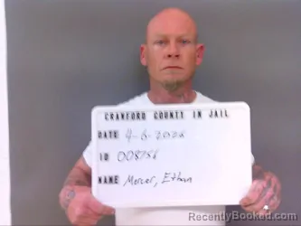 Mugshot of ETHAN J MERCER booked in Crawford County, Indiana on April 6, 2026