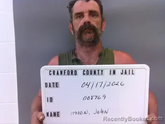 Mugshot of JOHN MOON booked in Crawford County, Indiana on April 17, 2026