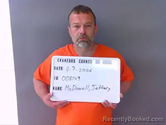 Mugshot of JEFFERY MCDOWELL booked in Crawford County, Indiana on April 7, 2026