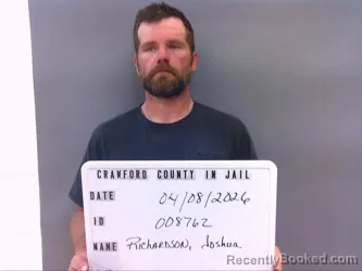 Mugshot of JOSHUA RICHARDSON booked in Crawford County, Indiana on April 8, 2026